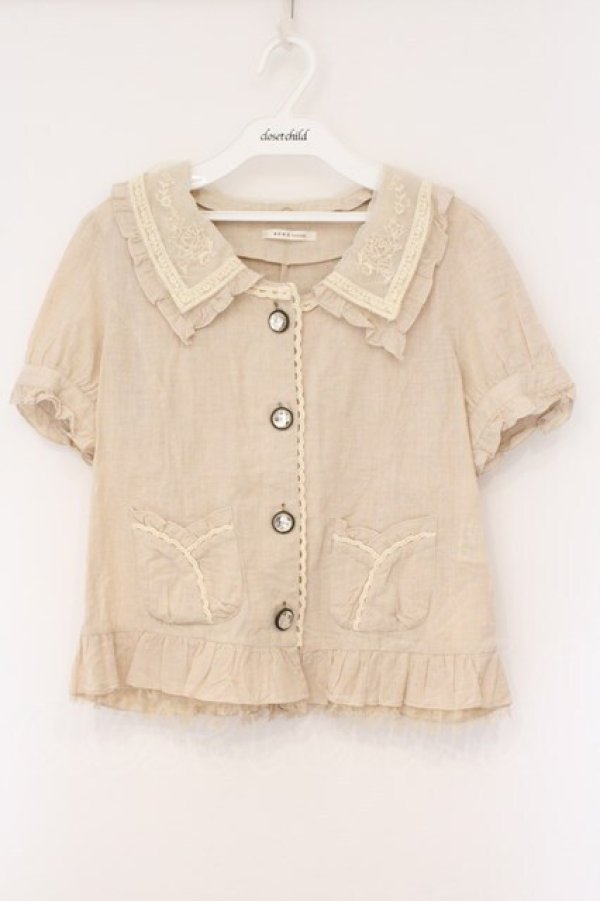 画像1: axes femme / レース使い半袖シャツジャケット M アイボリー O-26-03-29-004-AX-BL-YM-OS (1)