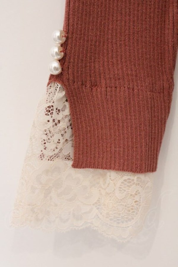 画像2: axes femme / 吸湿発熱袖レースニットプルオーバー F ピンクベージュ O-26-03-29-038-AX-TO-YM-OS (2)