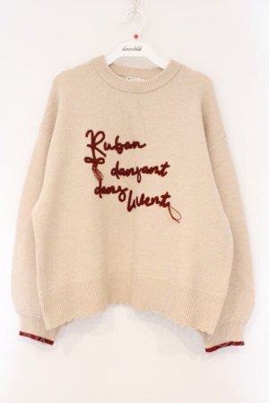 画像: axes femme / ワード刺繍ワイドニット F アイボリー O-26-03-29-041-AX-TO-YM-OS