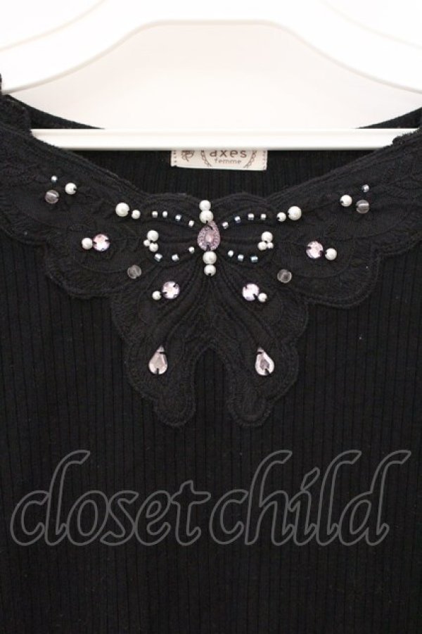 画像2: axes femme / 蝶々レース×ビジューインナー F クロ O-26-03-29-052-AX-TO-YM-OS (2)