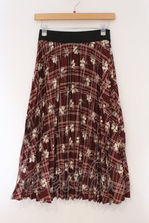 画像: axes femme / フラワーチェック総柄プリーツスカート F エンジ O-26-03-29-053-AX-SK-YM-OS