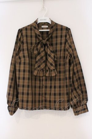 画像: axes femme / リボンタイチェックシャツ F ブラウン O-26-03-29-062-AX-BL-YM-OS