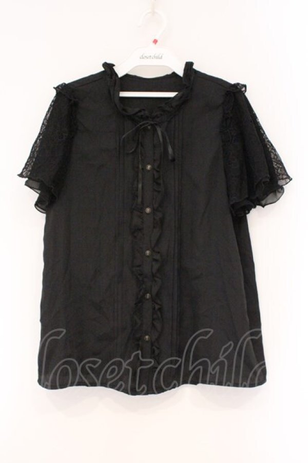 画像1: axes femme / 袖レースブラウス M クロ O-26-03-29-074-AX-BL-YM-OS (1)