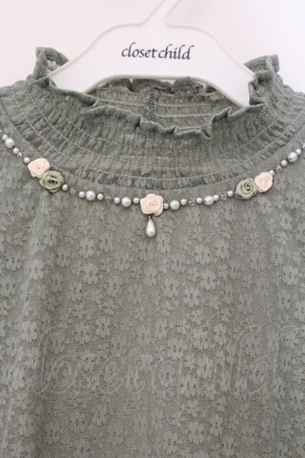 画像2: axes femme / ビジューデザイン総レースプルオーバー F グリーン O-26-03-29-076-AX-TO-YM-OS (2)