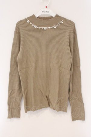 画像: axes femme / ハイネックビジューニットプルオーバー M カーキ O-26-03-29-081-AX-TO-YM-OS