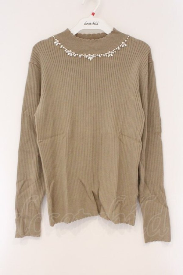 画像1: axes femme / ハイネックビジューニットプルオーバー M カーキ O-26-03-29-081-AX-TO-YM-OS (1)