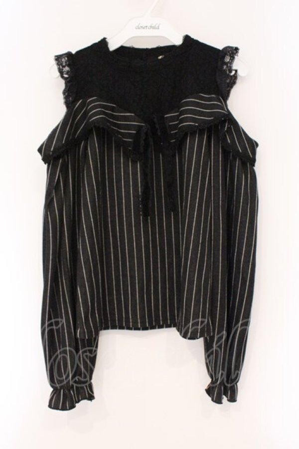 画像1: axes femme POETIQUE / ストライプオフショルトップス M クロ O-26-03-29-095-AX-TO-OW-OS (1)