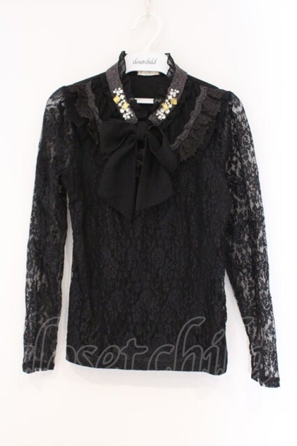 画像1: axes femme / 総レースボウタイプルオーバー M クロ O-26-03-29-099-AX-TO-OW-OS (1)