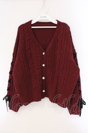 画像: axes femme / 編上モールヤーンニットカーディガン F ワイン O-26-03-29-013-AX-TO-YM-OS