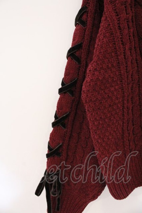 画像2: axes femme / 編上モールヤーンニットカーディガン F ワイン O-26-03-29-013-AX-TO-YM-OS (2)