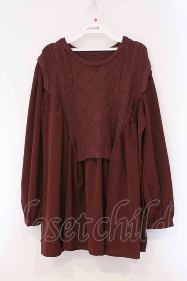 画像1: axes femme / ケーブル編みニット切り替えチュニック F レンガ O-26-03-29-014-AX-TO-YM-OS (1)