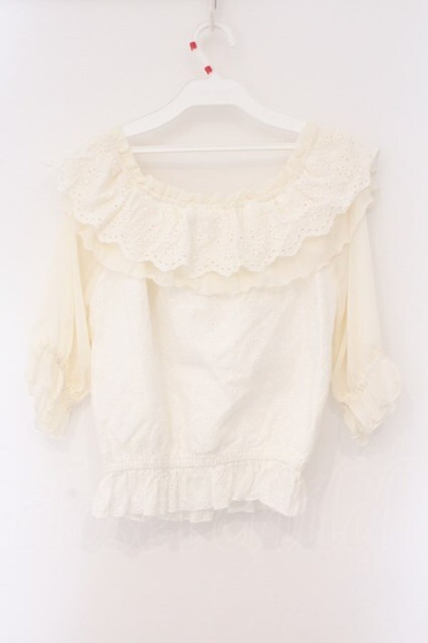 画像3: axes femme / シフォン切り替えシャーリングトップス M シロ O-26-03-29-003-AX-TO-YM-OS (3)