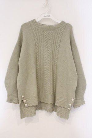 画像: axes femme / 裾ボタンロングニットプルオーバー M グリーン O-26-03-29-033-AX-TO-YM-OS