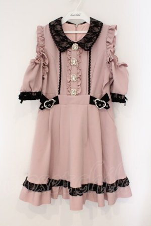 画像: DearMyLove / キラキラビジューオフショルフリルワンピース M ピンク×クロ O-26-03-31-006-EL-OP-IG-OS