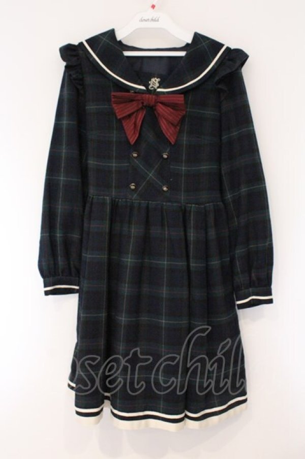 画像1: Secret Honey / チェック柄セーラーワンピース 2 グリーン O-26-03-31-052-CA-OP-IG-OS (1)