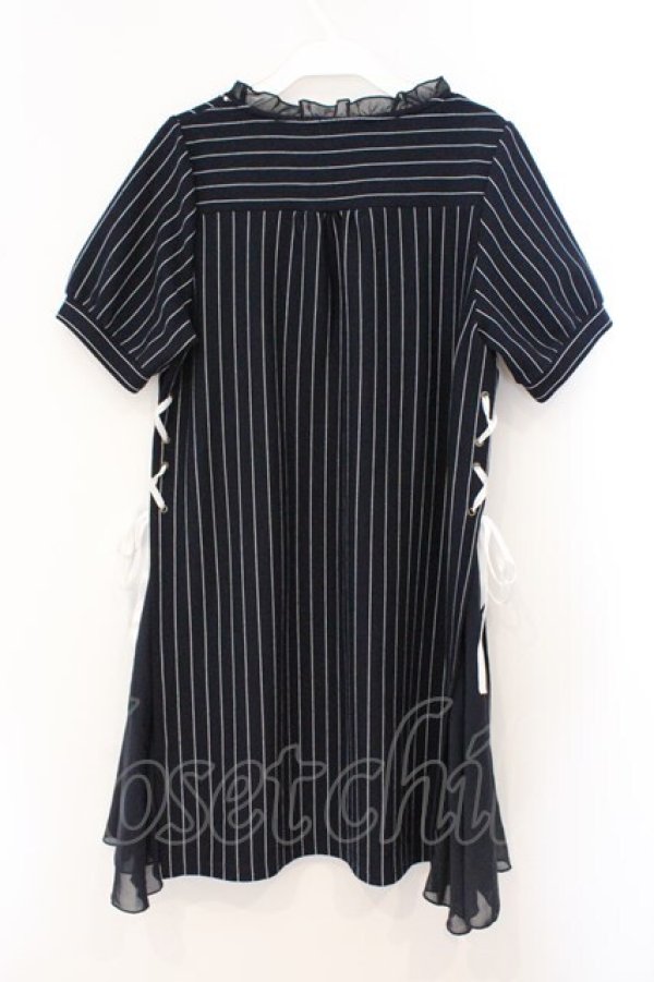 画像3: axes femme / シフォン切り替えストライプワンピース  ネイビー O-26-03-31-1032-AX-OP-IG-OS (3)