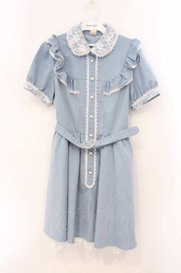 画像1: Secret Honey / レースカラー半袖ワンピース  サックス O-26-03-31-1038-CA-OP-IG-OS (1)