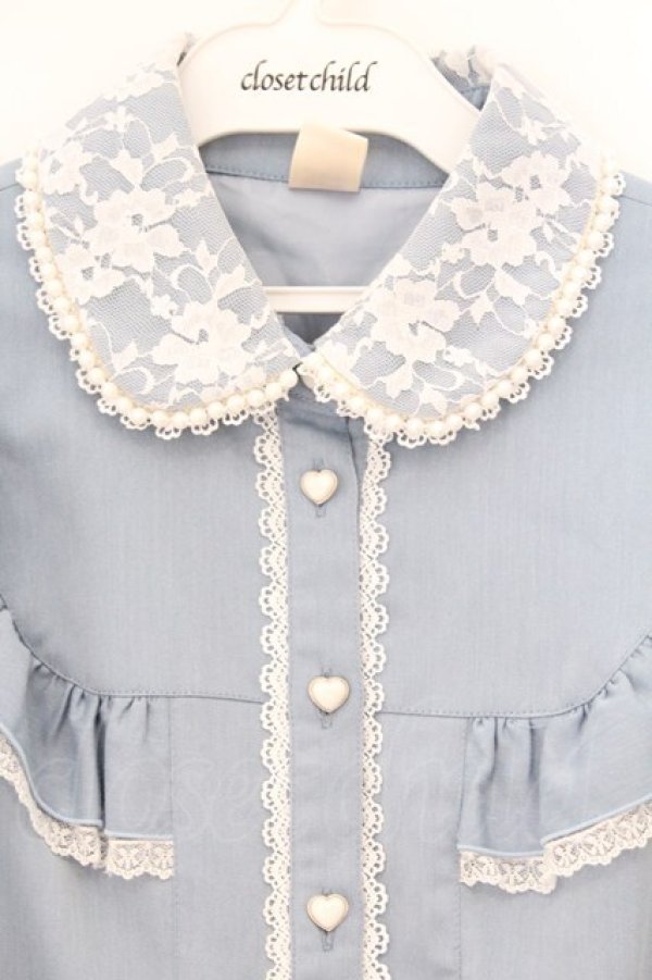 画像2: Secret Honey / レースカラー半袖ワンピース  サックス O-26-03-31-1038-CA-OP-IG-OS (2)