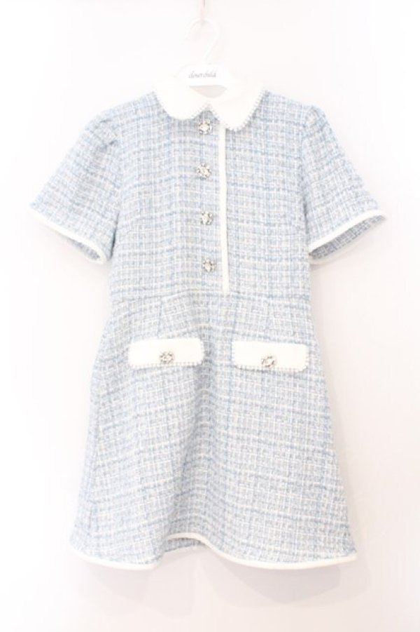 画像1: Swankiss / EK tweed pocket O/P　ワンピース  サックス×シロ O-26-03-31-1039-CA-OP-IG-OS (1)