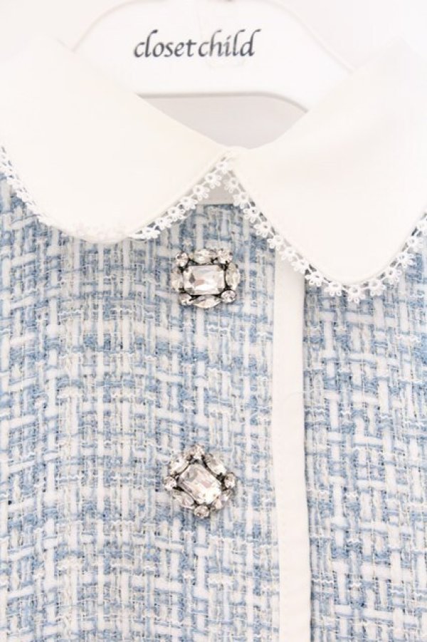 画像2: Swankiss / EK tweed pocket O/P　ワンピース  サックス×シロ O-26-03-31-1039-CA-OP-IG-OS (2)