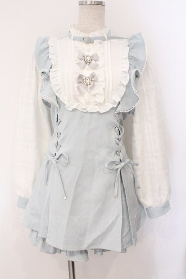 画像1: NOEMIE / さきまるちゃんコラボ!ハートチョーカーシアーチェックWスピンドルセットアップ  サックス×シロ O-26-03-31-1041-LO-OP-IG-OS (1)