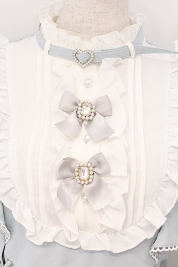 画像2: NOEMIE / さきまるちゃんコラボ!ハートチョーカーシアーチェックWスピンドルセットアップ  サックス×シロ O-26-03-31-1041-LO-OP-IG-OS (2)