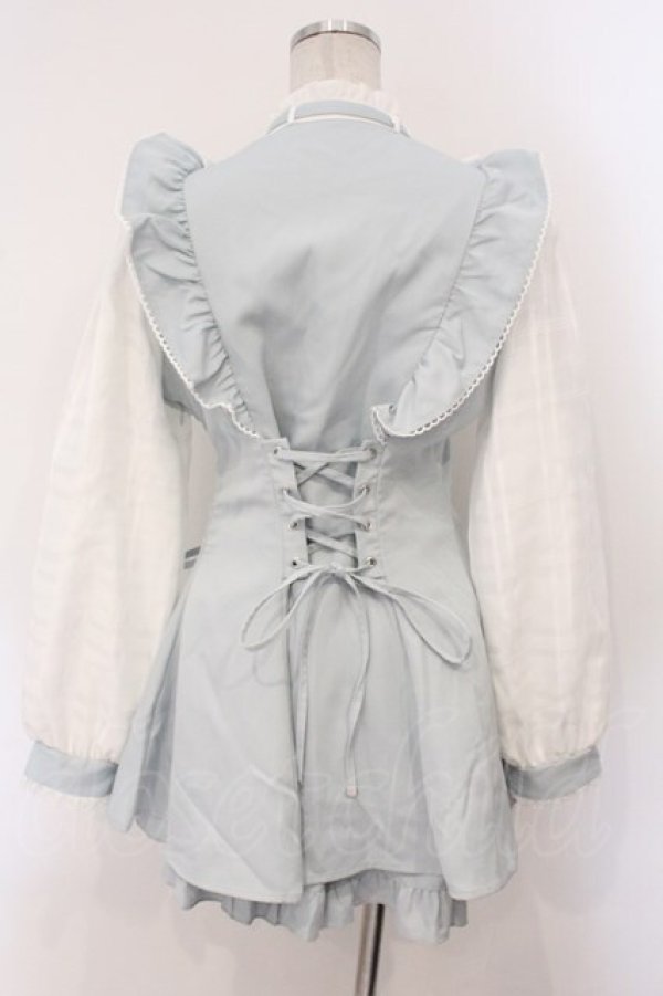 画像4: NOEMIE / さきまるちゃんコラボ!ハートチョーカーシアーチェックWスピンドルセットアップ  サックス×シロ O-26-03-31-1041-LO-OP-IG-OS (4)