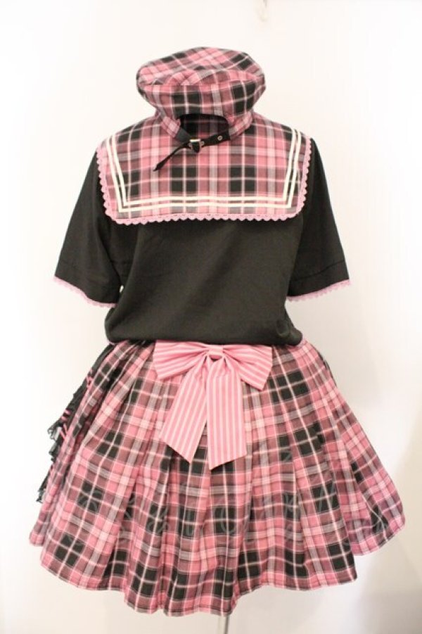 画像4: 伯爵夫人 / チェックセーラーセットアップ L クロ×ピンク O-26-03-31-1042-LO-OP-OW-OS (4)