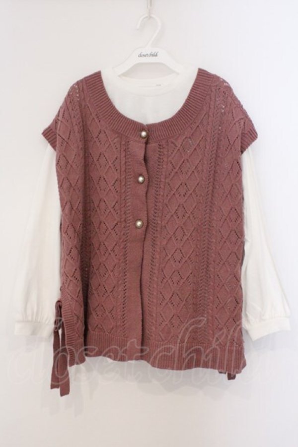 画像1: axes femme / ニットベスト×ロンTセット F ピンク×シロ O-26-03-31-1006-AX-TO-OW-OS (1)