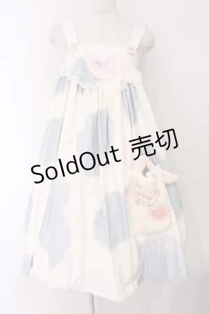 画像: TaTaTa Lolita / モコモコ牛柄ジャンパースカート  サックス系 O-26-03-31-1052-LO-OP-OW-OS