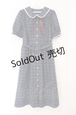 画像: Secret Honey / リボン付きタータンワンピース 2 ブルー O-26-03-31-1059-CA-OP-YM-OS