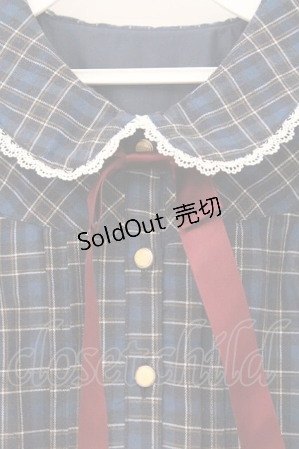 画像2: Secret Honey / リボン付きタータンワンピース 2 ブルー O-26-03-31-1059-CA-OP-YM-OS (2)