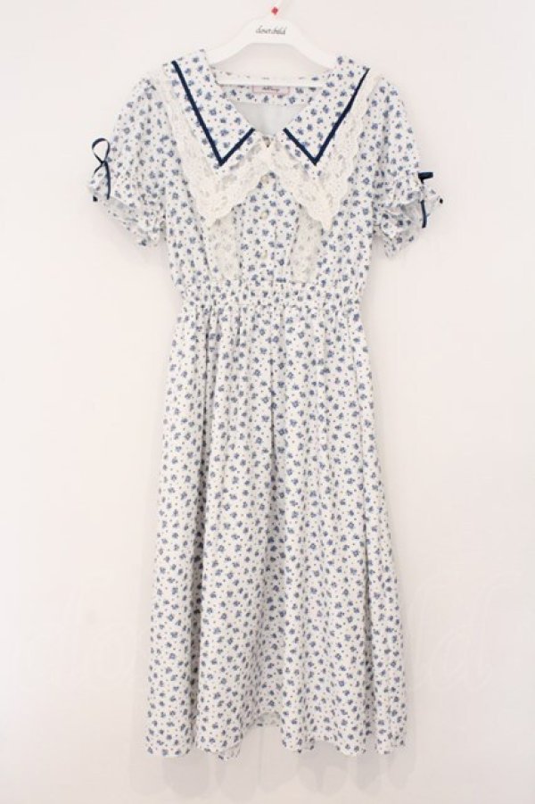 画像1: Ank Rouge / NostalgicFlowerセーラーカラーワンピース M シロｘアオ O-26-03-31-1060-CA-OP-YM-OS (1)