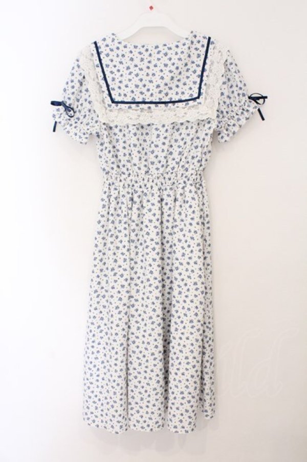 画像4: Ank Rouge / NostalgicFlowerセーラーカラーワンピース M シロｘアオ O-26-03-31-1060-CA-OP-YM-OS (4)