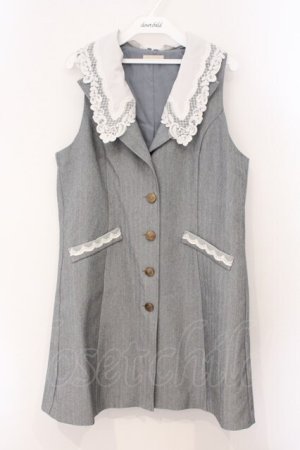 画像: axes femme POETIQUE / レース襟ロングベスト M グレー O-26-03-31-1012-AX-TO-IG-OS