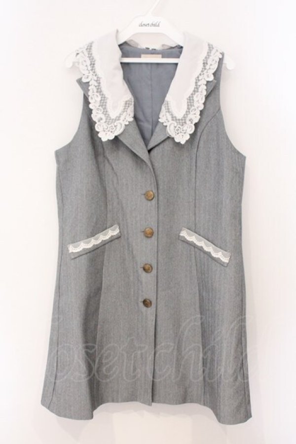 画像1: axes femme POETIQUE / レース襟ロングベスト M グレー O-26-03-31-1012-AX-TO-IG-OS (1)