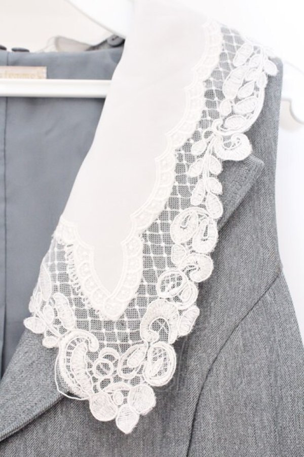 画像2: axes femme POETIQUE / レース襟ロングベスト M グレー O-26-03-31-1012-AX-TO-IG-OS (2)