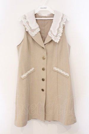 画像: axes femme POETIQUE / レース襟ロングベスト M ベージュ O-26-03-31-1013-AX-TO-IG-OS