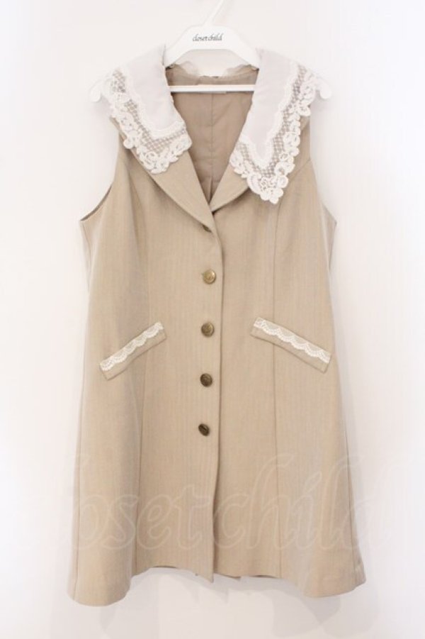 画像1: axes femme POETIQUE / レース襟ロングベスト M ベージュ O-26-03-31-1013-AX-TO-IG-OS (1)