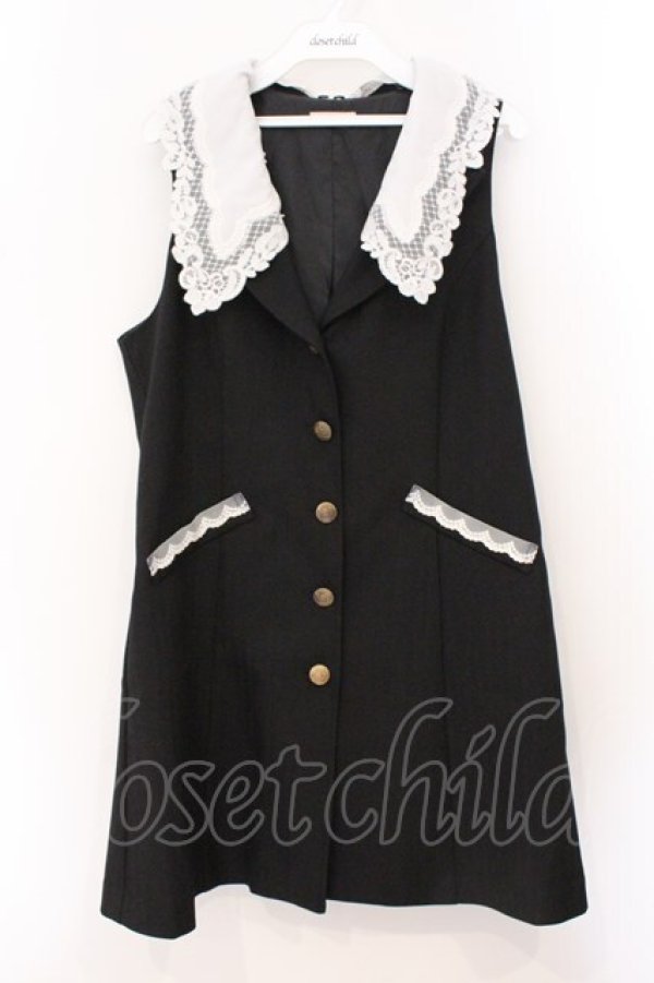 画像1: axes femme POETIQUE / レース襟ロングベスト M クロ O-26-03-31-1014-AX-TO-IG-OS (1)