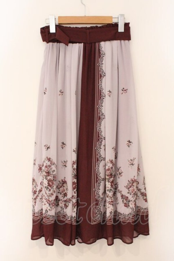 画像3: axes femme / ブーケパネル柄スカート  ワイン×ピンク O-26-03-31-1020-AX-SK-IG-OS (3)