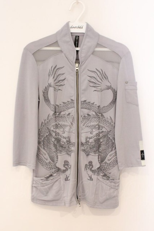 画像1: Ozz Croce / ドラゴンプリントメッシュジップトップス  グレー O-26-03-31-1021-OO-TO-IG-OS (1)