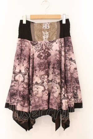 画像: Rozen Kavalier / レースプリント起毛アシメスカート  ワイン系 O-26-03-31-1024-OO-SK-IG-OS