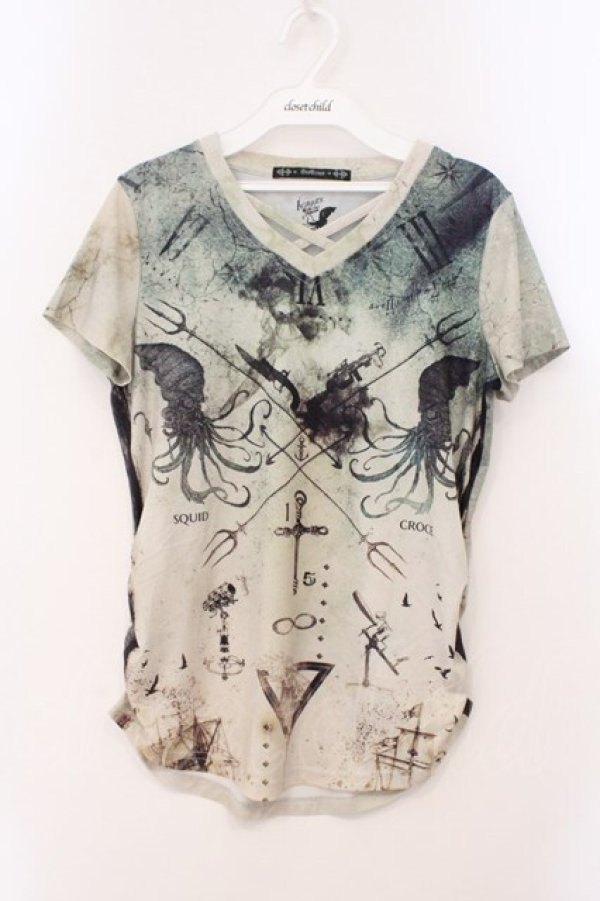 画像1: Ozz Croce / いかさんコラボフロントクロスTシャツ  グリーン O-26-03-31-1025-OO-TO-IG-OS (1)