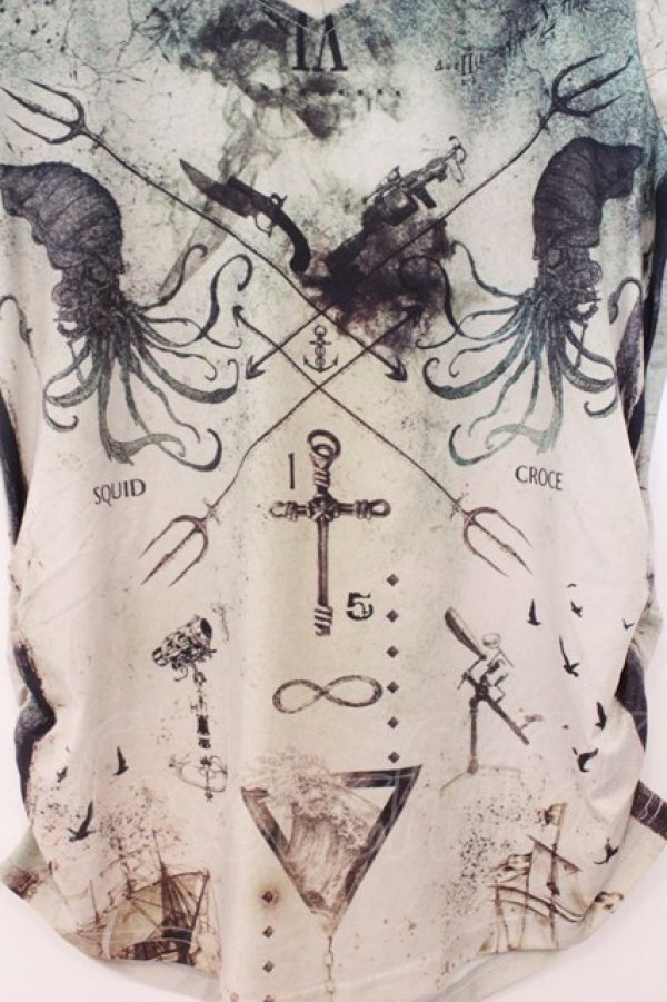 画像2: Ozz Croce / いかさんコラボフロントクロスTシャツ  グリーン O-26-03-31-1025-OO-TO-IG-OS (2)