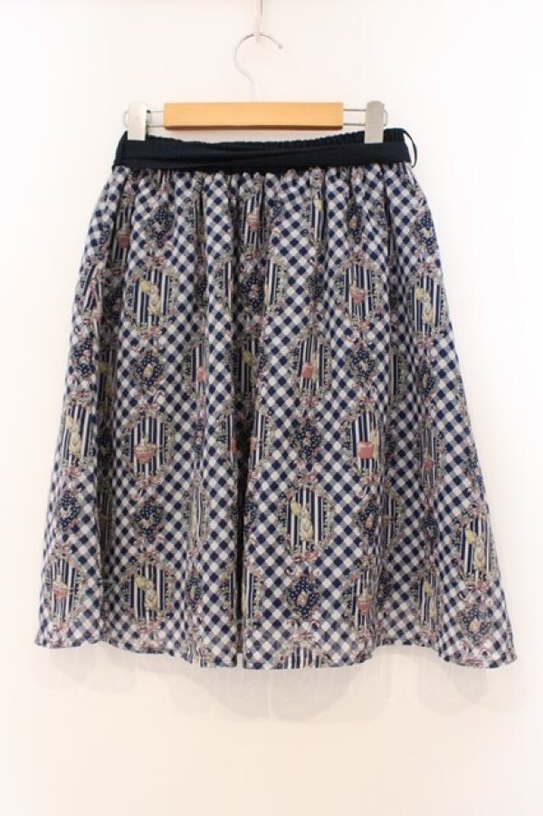画像3: axes femme POETIQUE / フラワーフレームギンガムスカート  ネイビー O-26-03-31-1031-AX-SK-IG-OS (3)