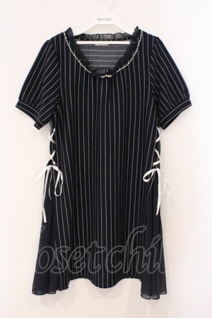 画像: axes femme / シフォン切り替えストライプワンピース  ネイビー O-26-03-31-1032-AX-OP-IG-OS