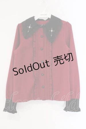 画像: DearMyLove / クロス刺繍襟ブラウス M ワイン×クロ O-26-03-31-011-EL-BL-IG-OS