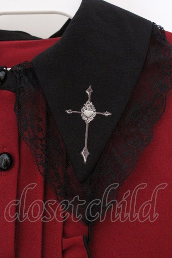 画像2: DearMyLove / クロス刺繍襟ブラウス M ワイン×クロ O-26-03-31-011-EL-BL-IG-OS (2)