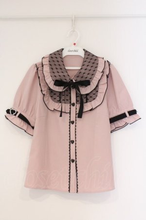 画像: DearMyLove / ハートドットチュール重ねバックルブラウス M ピンク×クロ O-26-03-31-013-EL-BL-IG-OS
